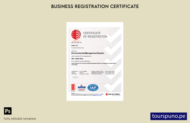 listo para imprimir Certificado SAI GLOBAL de registro comercial de Australia Pl